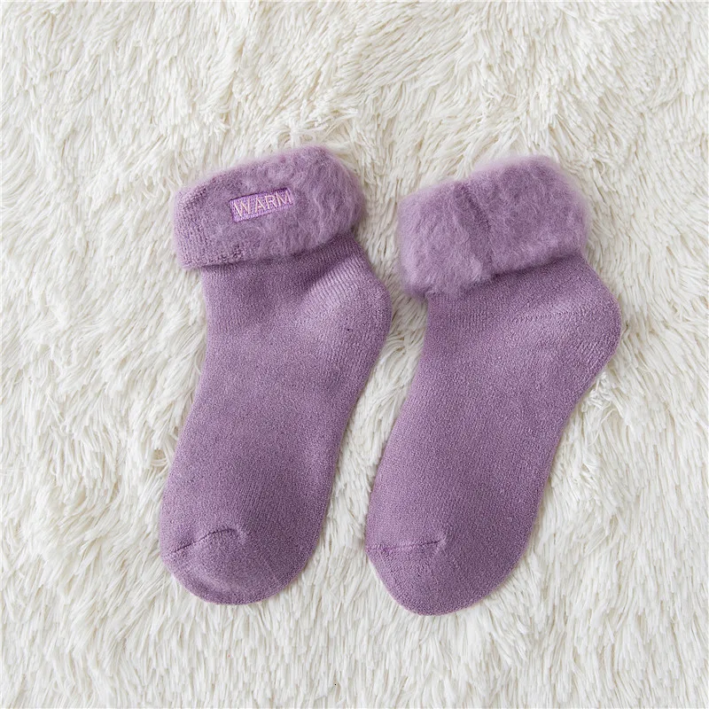 purple Tomentum/утолщенные хлопковые женские носки с вышитыми буквами и отворотами, Harajuku, Повседневные Удобные дышащие носки, сохраняющие тепло - Цвет: purple