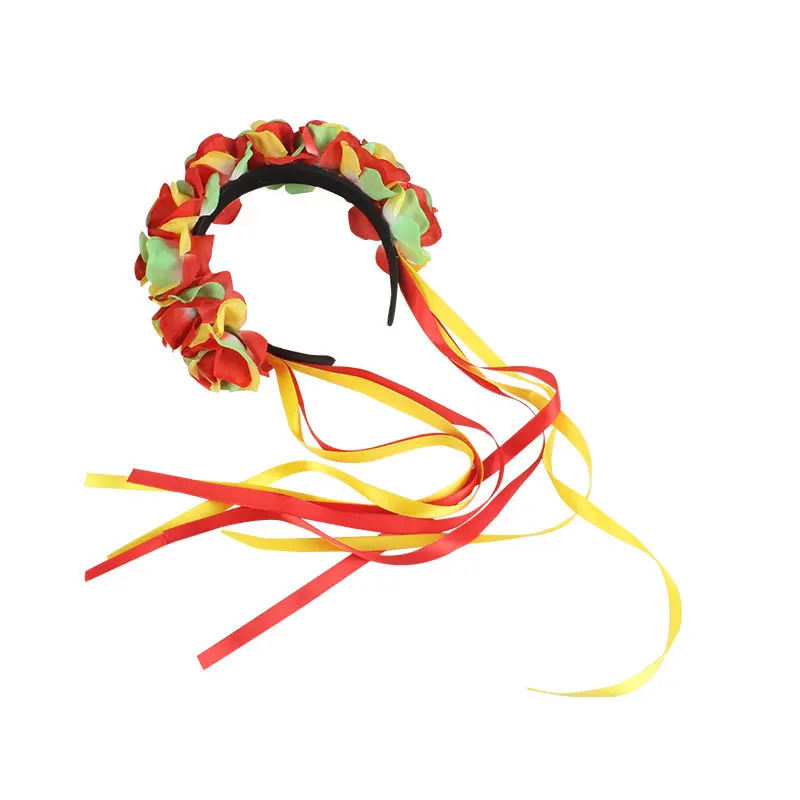 Red Yellow Green Женская вуаль для девочек, цветок розы для невесты, Мексиканский День мертвых, повязка на голову на Хэллоуин, нарядный праздничный костюм, аксессуар - Цвет: Red Yellow Green