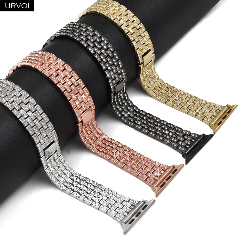 URVOI link браслет для apple watch 4 3 ремешок для iwatch ремешок 40 мм 44 мм нержавеющая сталь Блестящий горный хрусталь девушки мода цепь