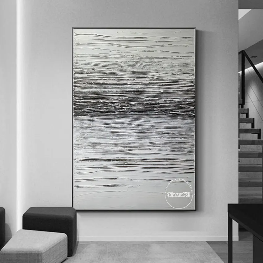 

2022 Black Lines Abstract Oil Painting Handmade Artwork Canvas Painting Modern School Library Decoration Wall Art Unframed