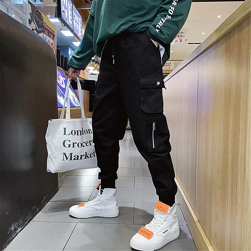 

INS Super Fire Bib Overall Men's Popular Brand Ankle Banded Pants Loose-Fit Multi-pockets Athletic Pants Function Hip Hop Casual