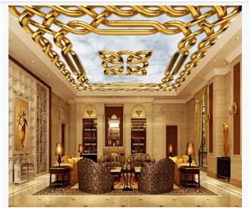 

European palace Golden Geometric carved marble ceiling Living room Bedorom Background Zenith Mural Wallpaper For Walls 3D