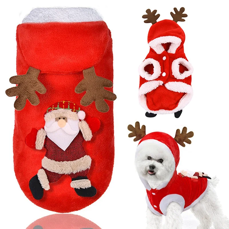 Пальто с оленем для домашних животных Рождественский костюм Лося Одежда для собак зимняя праздничная одежда для щенков наряд для собак Вечерние наряды с капюшоном