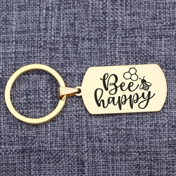 

Dog Tag Bee Happy Keychain Pendants Car Keychain Women in Key Chains As Jewelry Trinket Funny Gift Mommy Gift Keepsake Keyrings