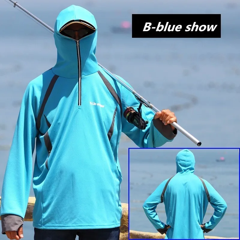 Hooded Jacket Masked Fishing Clothes Quick drying Sunscreen T shirt Anti  mosquito UV Suit Cool Breathable Outdoor Top Clothing - AliExpress