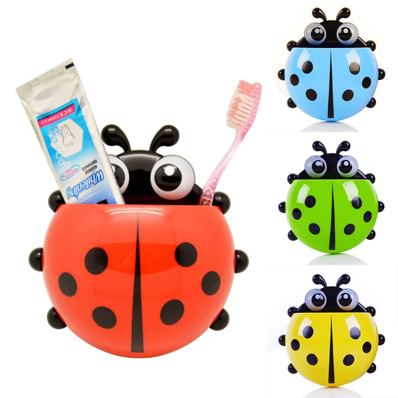 Soporte para cepillo de dientes Ladybug organizador de pasta de dientes de baño de dibujos animados, soporte para pasta de succión de pared de animales, contenedor de accesorios, 1 ud.