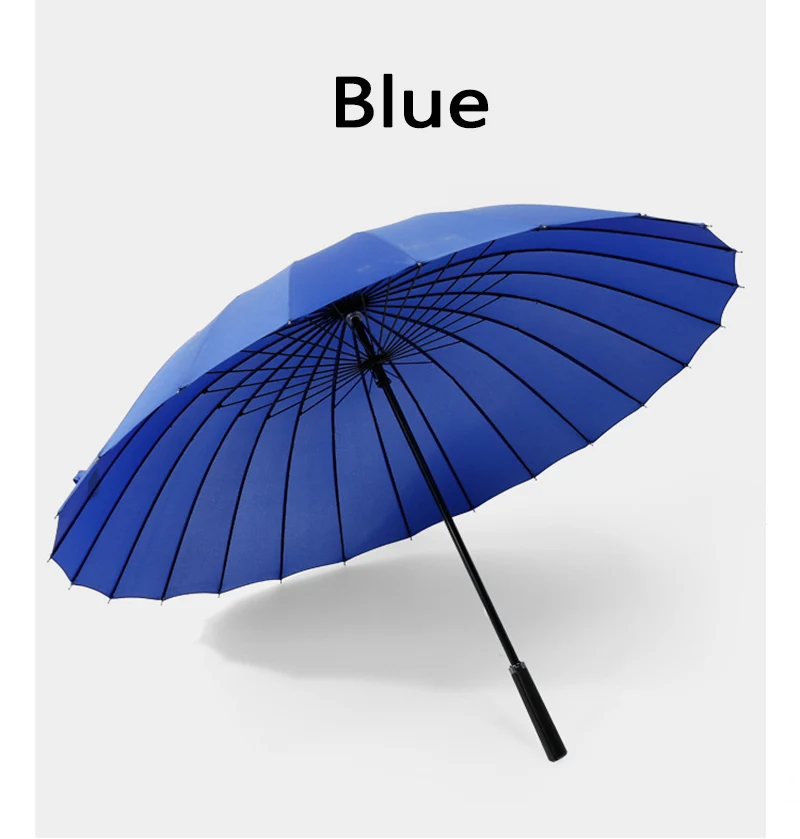 Негабаритный мужской открытый сильный атмосферостойкий зонтик дамы 24 к кожаный солнцезащитный козырек для гольфа зонтик мужской подарок длинная ручка зонтик - Цвет: Синий