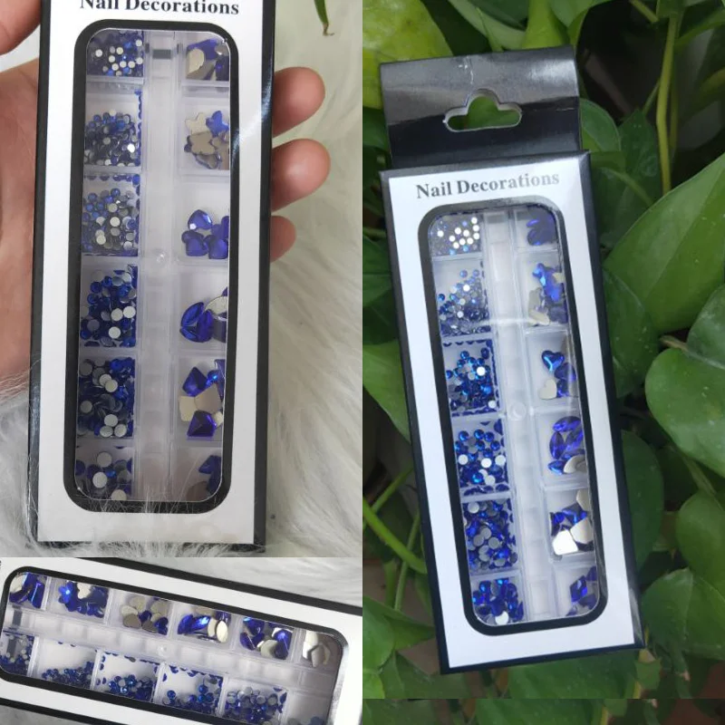 12girds Mixed Size Klein Blue Diamonds Nail Rhinestone 3D Nail Art Decor Flatback Shiny Crystal 3D Glitter Gems Strass 1 Box