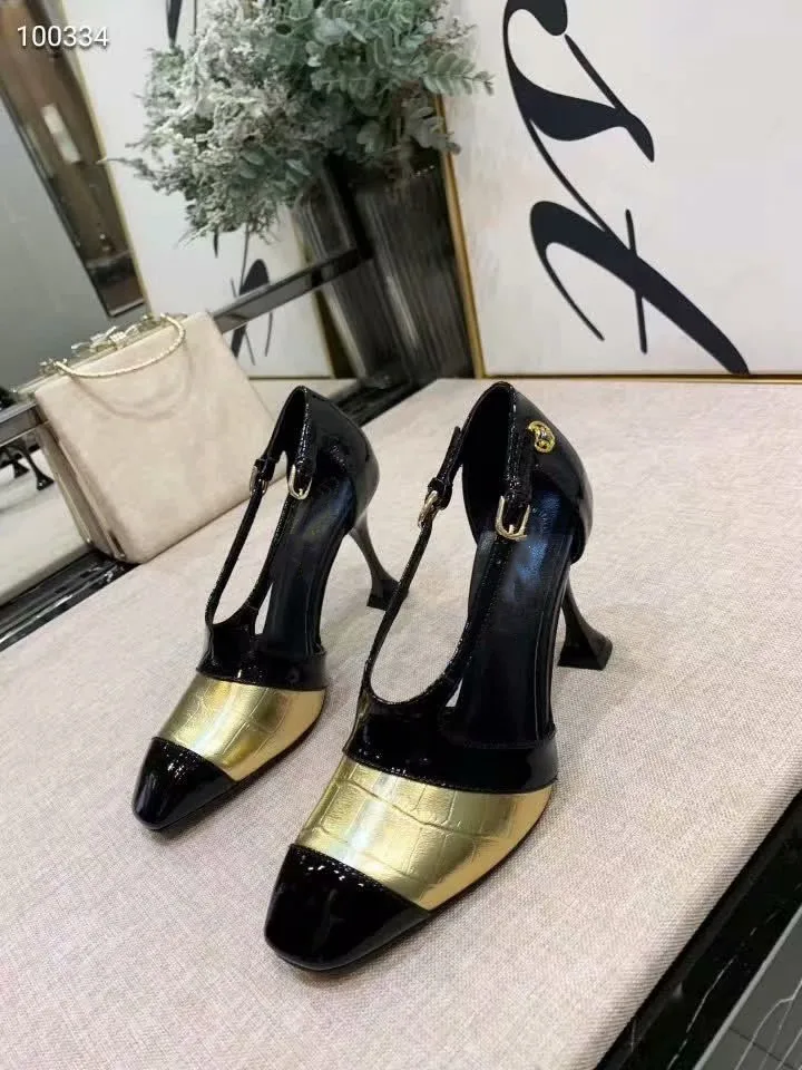 

Hot Shoes Woman Patent Leather High Heels 9 cm Mixed Color Pumps Buckled High Quality Woman Zapatos De Mujur Sapato Feminino