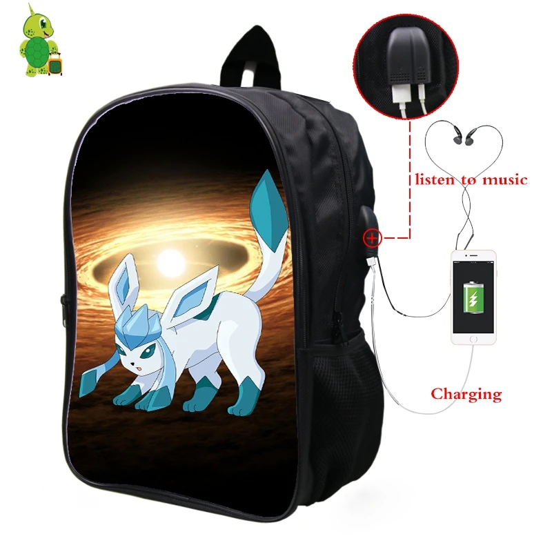 Pokemon Glaceon Galaxy Космический рюкзак Многофункциональный USB зарядка Разъем для наушников ноутбук рюкзак для подростков мужчин и женщин школьные сумки - Цвет: 8