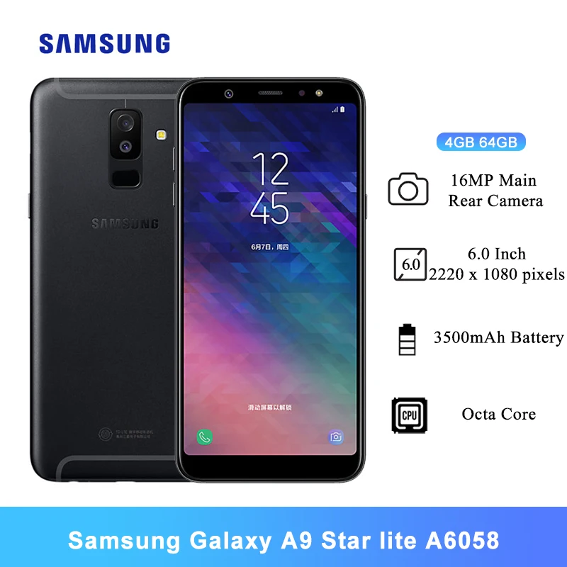 Смартфон Samsung Galaxy A9 A6058 экран 6 0 дюйма FHD Full 3500 мАч 4 Гб + 64 ГБ фронтальная камера 24 МП