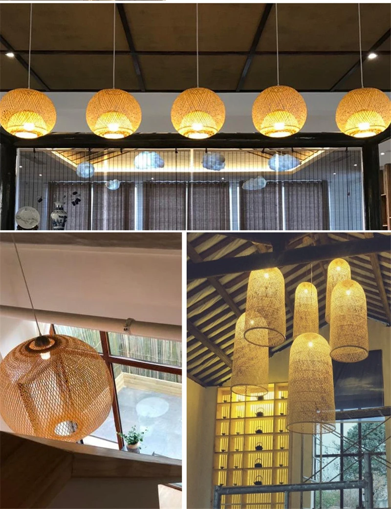 Китайский ручной вязаный бамбуковый светодиодный подвесной светильник для гостиной Caf Лофт подвесной светильник домашние светодиодные лампочки для декора Кухонные светильники