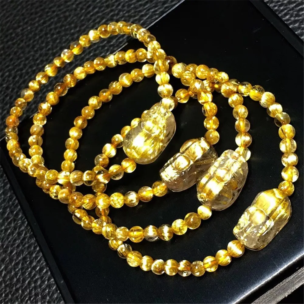 6mm Genuine Natural Gold Rutilated Titanium Bracelet For Women Men Crystal Pi Xiu Beads Stretch Round Beads Jewelry AAAAAA