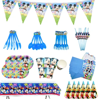 

50pc Mickey Mouse Theme Tableware Children Birthday Party Supplies Decorations Family Good Friend Disposable Tableware Party
