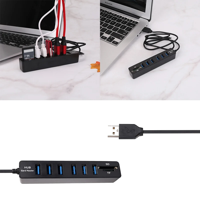 6 портов USB концентратор 2,0 480 Мбит/с высокоскоростной разветвитель TF SD кард-ридер все в одном для ПК Компьютерные аксессуары USB 2,0 концентратор USB