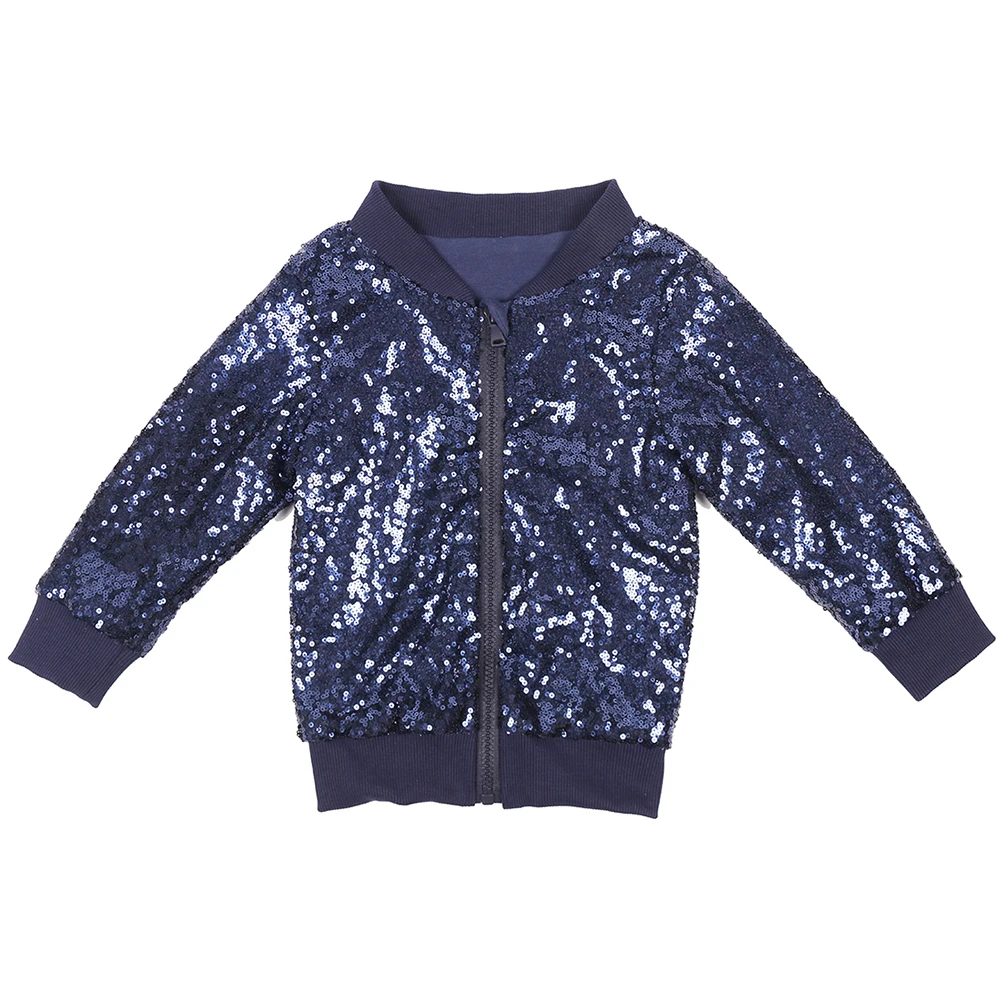 Куртка-бомбер с блестками для девочек детское однотонное пальто с блестками на весну и осень верхняя одежда с длинными рукавами и радугой блестящая куртка для малышей