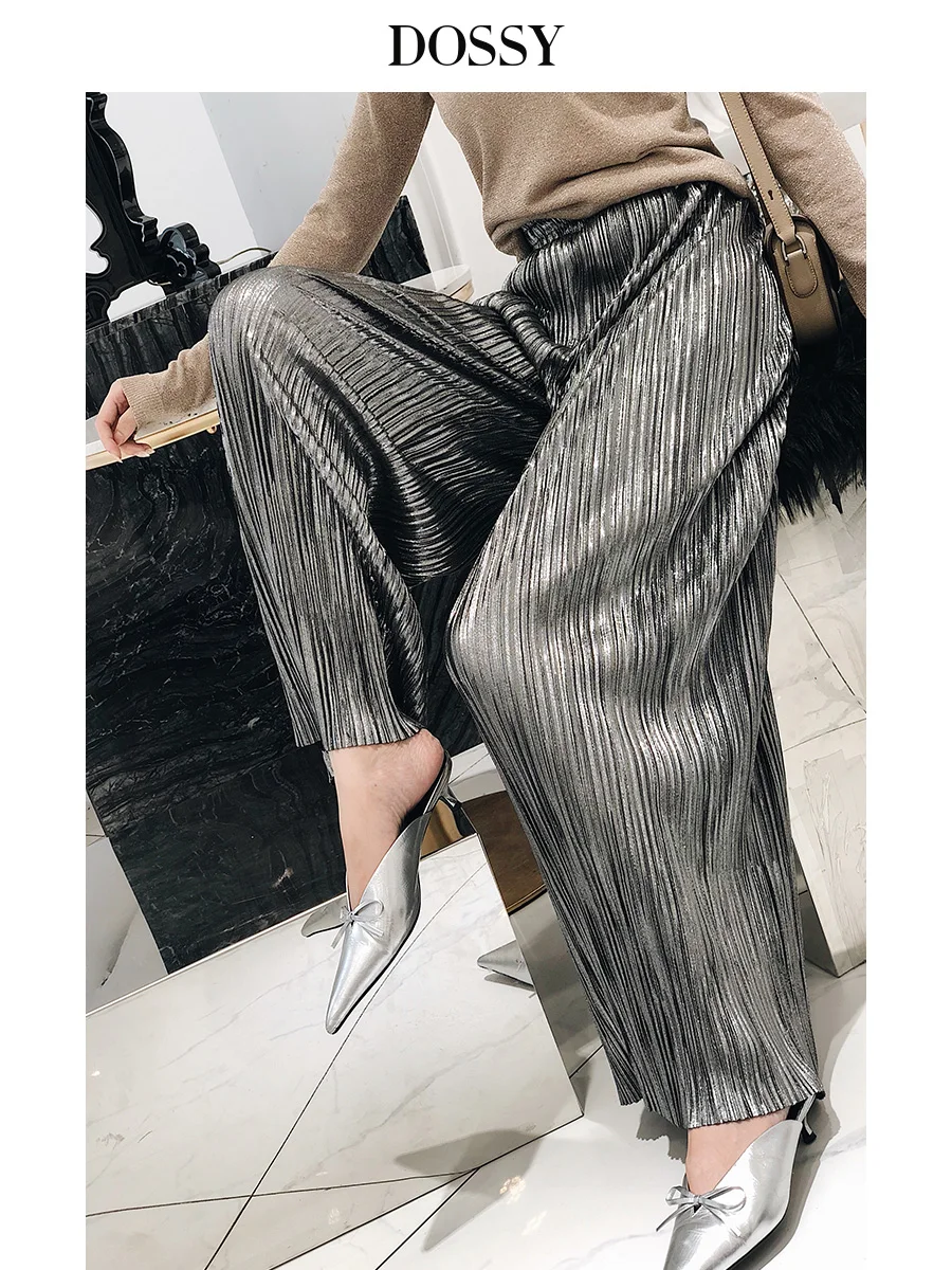 

Loose slimming drape feeling pleated wide leg pants female ins compression elastic high waist casual long pants autumn