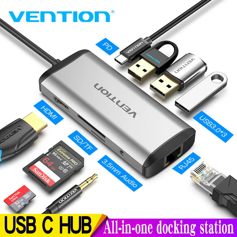 Usb концентратор Vention с Type C на 4K HDMI RJ45 VGA USB 3 0 док станция для MacBook Pro Huawei Mate 30