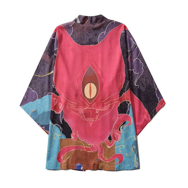 Bebovizi Japanese Style Cat Samurai Kimono Streetwear Men Women Cardigan Japan Harajuku Anime Robe Anime Clothes 2020 Summer 6273