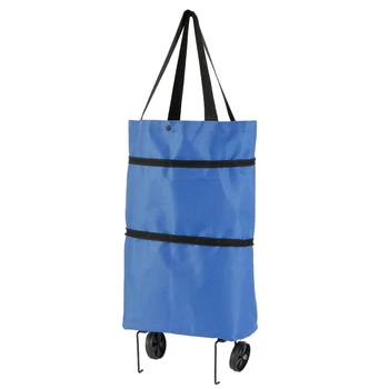 

Foldable shopping bag Oxford Cloth Reusable bag for shopping cart on wheels portable shopper bag folding tote grocery bags Blue