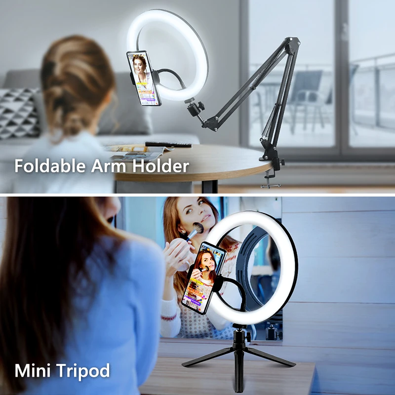 Selfie Ring Light Photography Led Rim Of Lamp With Mobile Holder Support Tripod Stand Ringlight For Live Video Streaming 6