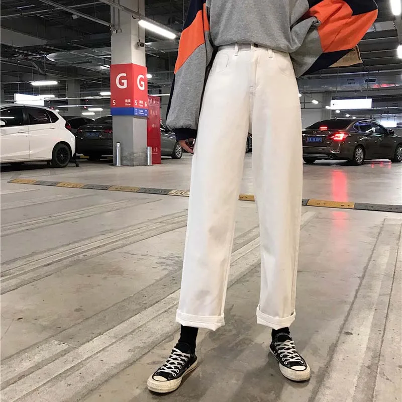 Женские джинсы Ulzzang Harajuku, уличная одежда, универсальные, новинка, корейский стиль, Ретро стиль, свободные, высокая талия, студенческие женские брюки, шикарные, повседневные