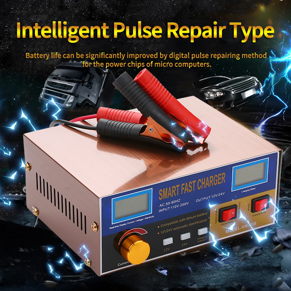 

12V/24V 6-400AH Car Battery Charger Full Automatic Electric Car Battery Charger Intelligent Pulse Repair Type for Motorcycle