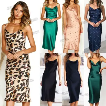 

Women Chic Sexy Bodycon Silk Long Maxi Dress Sleeveless Evening Party Cocktail Dresses Beach Sundress