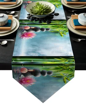 

Lotus Bamboo Stones Candle Spa Zen Blue Table Runner Table Flag Home Party Decorative Tablecloth Table Runners