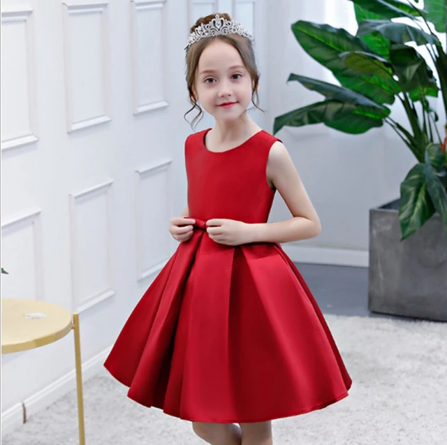 Vestidos de satén rojo para niñas, vestido de princesa elegante, tutú, vestidos de baile de Año vestido de novia, de fiesta de Navidad para niñas AliExpress