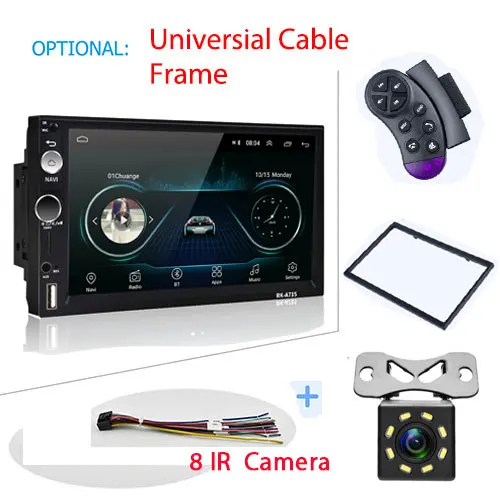 With 8 IR Camera Podofo Android 8,1 Автомобильный мультимедийный плеер 2Din gps Navi автомобильное радио Wifi Bluetooth Авторадио Универсальное автомобильное аудио стерео радио Coche - Цвет: With 8 IR Camera