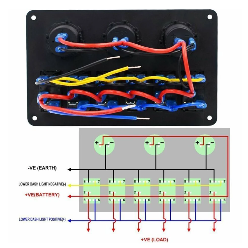 Авто морской катер 6-Gang кулисный переключатель Панель 12V Водонепроницаемый Встроенный светодиодный красная индикаторная лампа автомобиля Настенные Переключатели Реле