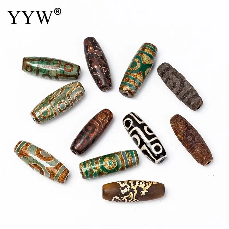 

2pcs 40mm Vintage Green Stone Natural Tibetan Dzi Agates Stone Beads Oval Geometric 9 Eyed Antique Agates Beads For Women Male