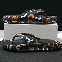 2021 Men's Flip Flops Summer Alphabet Slippers Sandals Shoes Woman Open Toe Print Outdoor Thick Beach Slides Chanclas Hombr