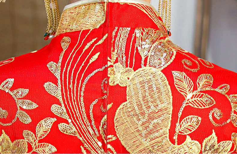 Красное китайское свадебное платье Cheongsam в традиционном стиле, с сеткой, с блестками, вечернее платье с цветочным узором, длинное платье Qipao, женская одежда S-4XL