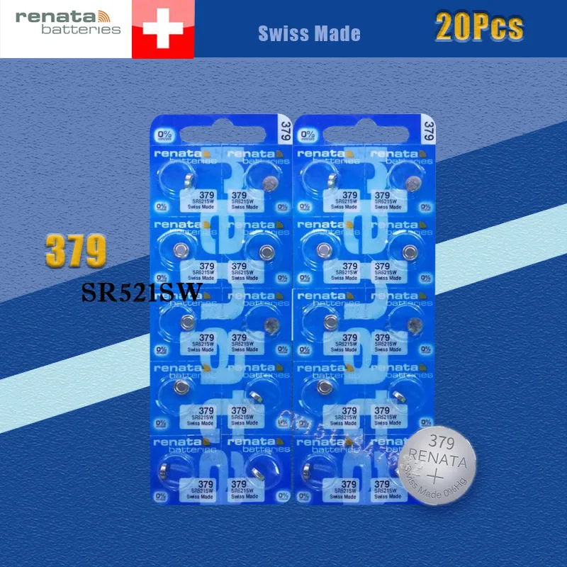 20 xrenata серебристо-оксидная батарея для часов 379 SR521SW 521 1 55 V 100% оригинальный бренд
