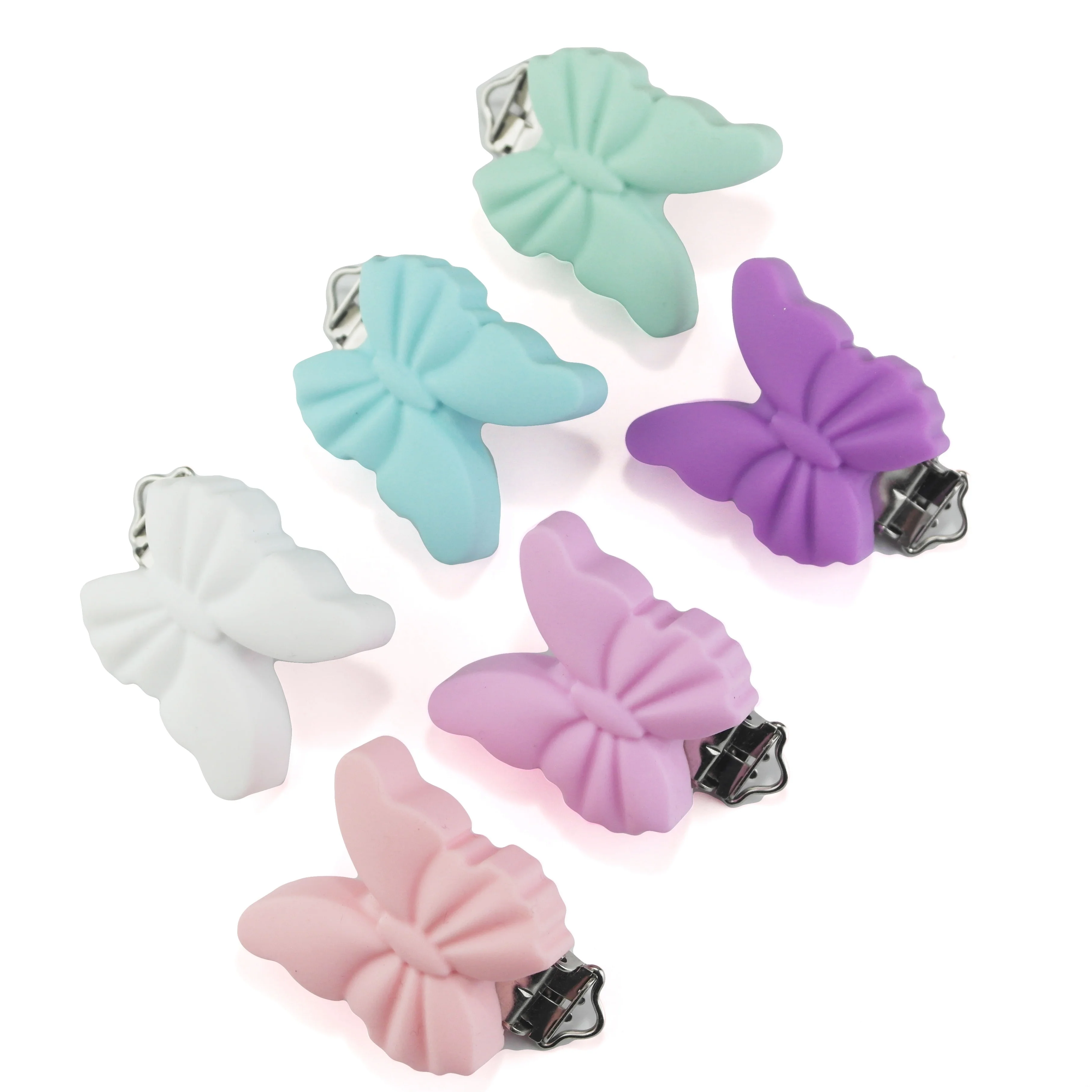 5pcs Butterfuly 실리콘 서스펜더 클립 젖꼭지 체인 클립 실리콘 클립 선택 가능한 실리콘 서스펜더 홀더