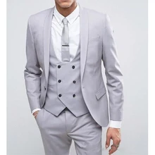 

4pcs One Button Terno Masculino Senior Grey Shawl Lapel Tuxedos Wedding Men Bridegroom Suit (Jacket+Pant+Vest+Tie with Lavalier)