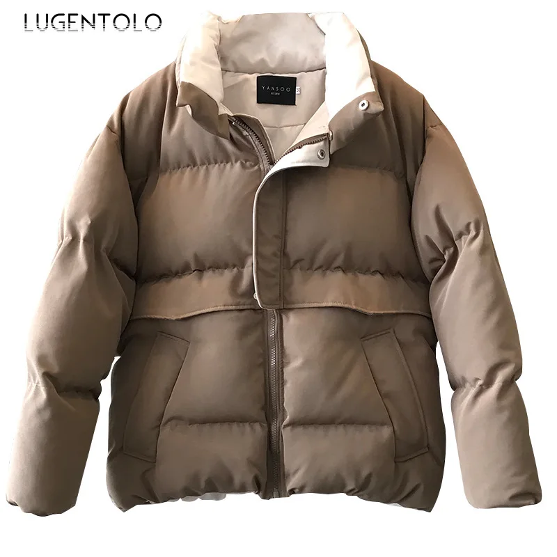 Lugentolo пальто, женская зимняя парка, теплая куртка, новинка, свободная одежда, плотная, Корейская, простая, повседневная, Модная парка, пальто