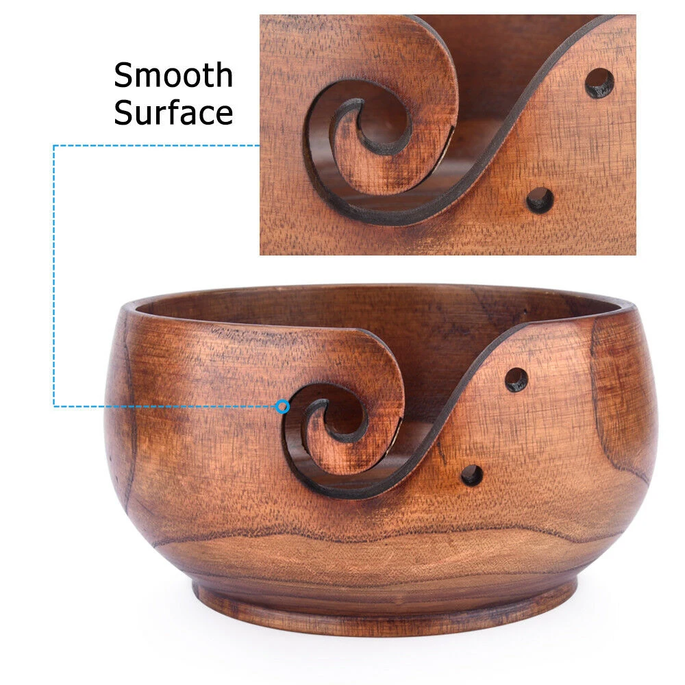 Bamboo Yarn Storage Bowl Holeder Cover Skeins Knitting Crochet Thread Box 16X8CM Wooden bowls