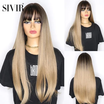 

Sivir Long Gold Blonde Synthetic Wig For Women Straight Female Hair Wigs With Bangs Cosplay Party Daily False Hair cosplay wigs