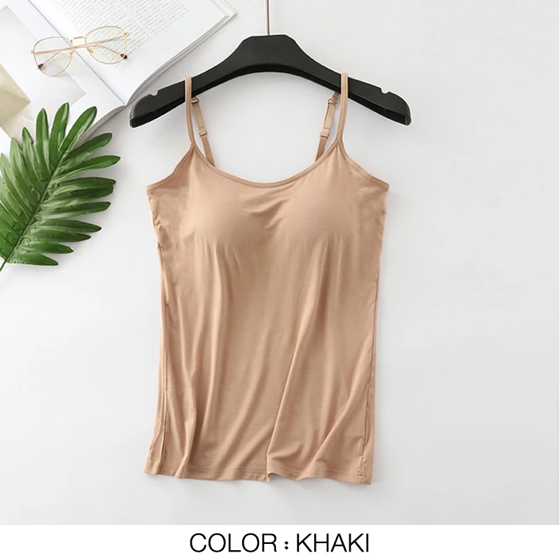 Women Tank-Top Built-in Bra Padded Push-Up Stretchable Modal Tops Camisoles Tube Vest Sleeveless Sexy Casual Korean SA0764