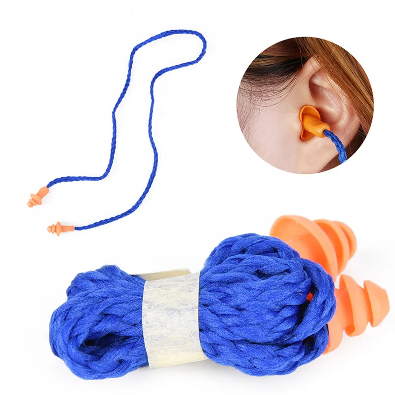 10PCs/Lot Reusable Hearing Protection Ear Plugs Corded  Soft Silicone Earplugs 