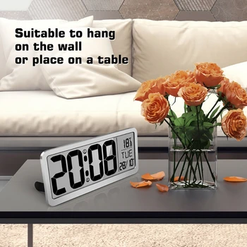 

Digital Wall Clock With 2 Alarm Settings Adjustable Volume Battery Powered Large LCD Screen Display TimeDateWeekday