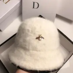 New Winter Rabbit Hair Women's Basin Hat Simple And Versatile Japanese Fisherman's Hat Fashion Outdoor Travel Warm Sun Hat