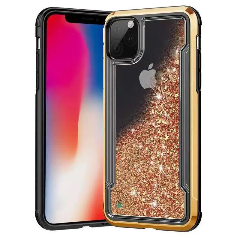 Для iPhone 11 чехол Роскошные прозрачные с подвижным песком крышка Поддержка беспроводной зарядки для iPhone 11 Pro Max 5,8 дюймов 6,1 дюйма 6,8 дюйма - Цвет: Золотой