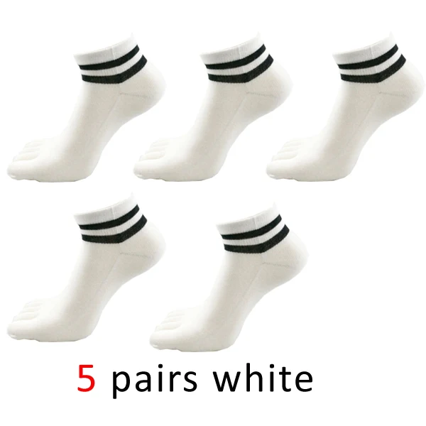 WHLYZ YW 5 пар/лот, хлопковые носки с пальцами, полосатые носки с пятью пальцами, смешные мужские носки, подходят EU39-44, meia sokken, модные - Цвет: Белый