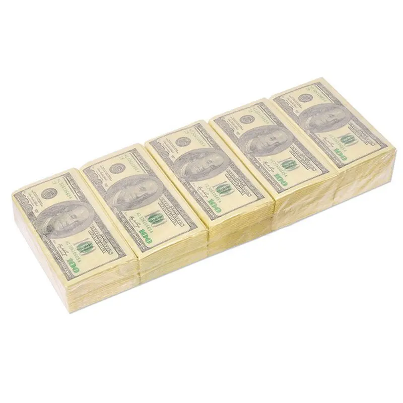 Toilet Paper 10Pcs Creative Funny 100 Dollars Money Printed Paper Napkins Thick 3 Layers Toilet Bath Pocket Tissue Paper Party Supplies
