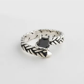 

Japanese and Korean style new 925 sterling silver vintage rings set with black zircon rings for women opening adjustable