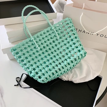 

Woven Hollow Shoulder Bags For Women 2020 Summer Candy Color Lady Shoulder Handbag Female Beach Bag Totes
